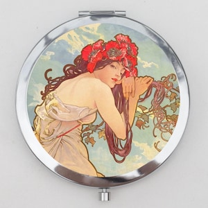 Mucha Compact Mirror OR Pill Box - Alphonse, Art Nouveau, Pocket Mirror, Trinket Box, Storage Box, Pill Case, Pill Holder, Small Pill Case