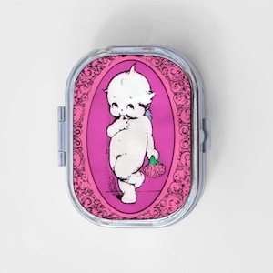 Kewpie Happy Rectangle Pill Box - Mayonnaise, Cupid, Paper Doll, Jewelry Case, Travel Size, Pill Case, Pill Container, Cute Pill Organizer