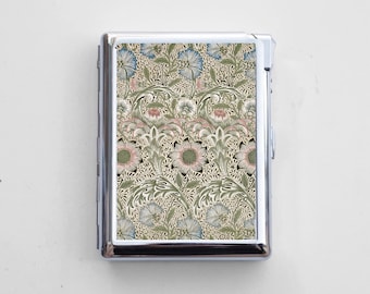 Vintage Compact Cigarette Case with Built-In Lighter – Chrome Metal, Epoxy Design on Back, Fits Up to 50mm Mini/Short Cigarettes