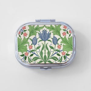 Art Nouveau Happy Rectangle Pill Box - William Morris, Floral, Jewelry Case, Travel Size, Pill Case, Pill Container, Cute Pill Organizer