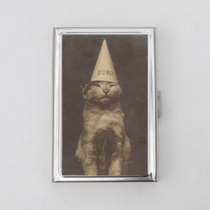 Dunce Cat Cigarette Case OR Card Holder - Gift for Cat Lover, Cat Collector, Crazy Cat Lady, Card Holder, Money Case, Cats