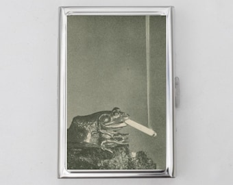Toad Smoking a Cigarette Case OR Card Holder -  Frogs, Comical Funny, Funny Gift, Relaxing, Mushroom, Fungus, Business Card, ID Holder