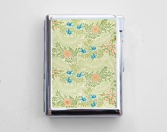 Vintage Compact Cigarette Case with Built-In Lighter – Chrome Metal, Epoxy Design on Back, Fits Up to 50mm Mini/Short Cigarettes