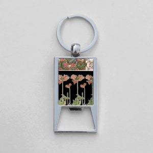 Chaveiro abridor de garrafas Art Nouveau - Papoulas, William Morris, presentes para madrinhas, lembrancinhas de festa, presentes para amigas, abridor de garrafas, presente de aniversário