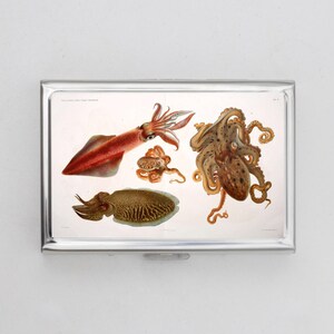 Estuche para cigarrillos o tarjetero con forma de pulpo: sepia, pulpo, billetera pequeña, monedero, tarjetero, fotos Polaroid