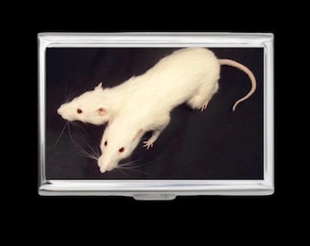 Two Headed Rat Cigarette Case OR Card Holder - Conjoined Rat, Mutant Rat, Cute Mouse Gift, Metal Wallet, Business Card, ID Holder