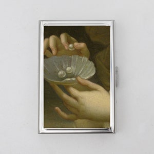 Estuche para cigarrillos o tarjetero de perlas: retrato femenino antiguo, concha marina, vida marina, estuche para cigarrillos, tarjetero, portadocumentos, regalo de cumpleaños