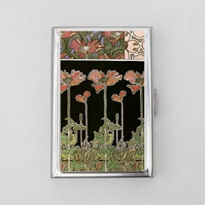 Art Nouveau Cigarette Case OR Card Holder -  Floral Design, Flowers, William Morris, Poppies, Cigarette Case, Business Card, ID Holder