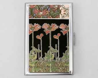 Art Nouveau Cigarette Case OR Card Holder -  Floral Design, Flowers, William Morris, Poppies, Cigarette Case, Business Card, ID Holder