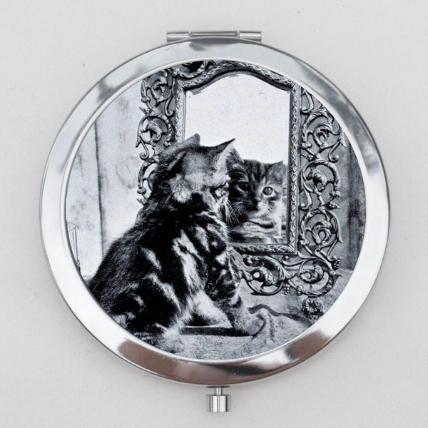 Cat Reflection Compact Mirror OR Pill Box - Cat Lover, Portable Mirror, Pocket Mirror, Trinket Box, Pill Case, Pill Holder, Small Pill Case