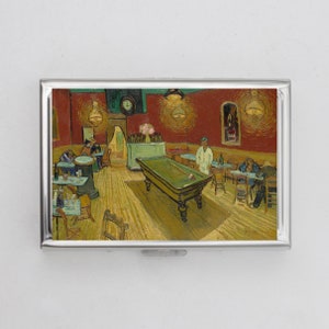 Café noturno com mesa de sinuca, estojo para cigarros ou porta-cartões - Impressionista, Van Gogh, estojo de metal para carteira, estojo para juntas, estojo para fotos Polaroid