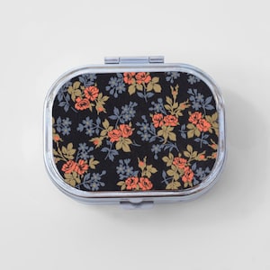 Floral Happy Rectangle Pill Box - Flower Case, Art Print, Jewelry Case, Travel Size, Pill Case, Pill Container, Cute Pill Organizer
