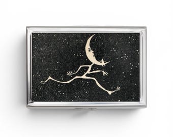 Moon Cigarette Case OR Card Holder -  Vintage, For Her, Victorian, Mad Moon, Cigarette Case, Business Card, ID Holder, Birthday Gift
