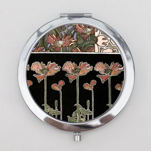 Art Nouveau Compact Mirror OR Pill Box - Floral Design, Flower Prints, William Morris, For Her, Small Case, Portable Mirror, Makeup