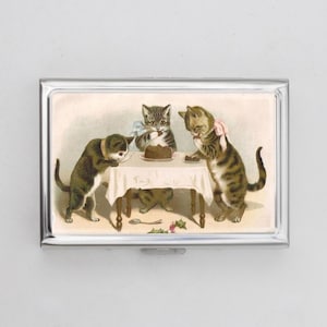 Vintage Katzen Zigarettenetui ODER Kartenhalter - Vintage Katzen, drei kleine Kätzchen, viktorianische Sammelkarten, Visitenkarte, Ausweishalter