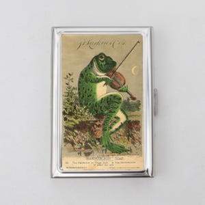 Frosch spielt Geige Zigarettenetui ODER Kartenhalter - Kleine Brieftasche, Geldhülle, Visitenkartenhalter, Polaroid-Bilder, vorgerollte Gelenke