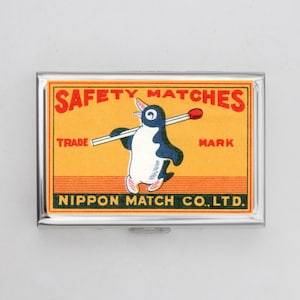 Caixa de fósforos vintage, estojo de cigarro ou porta-cartões - Arte vintage, caixa de fósforos de pinguim, arte de pássaro, cartão de visita, porta-identidade, 13, irlandês