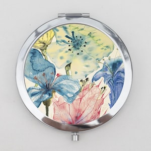 Fleurs Compact Mirror OR Pill Box -  Dali, 1984, Pressed Flowers, Small Mirror, Gifts, Storage Box, Pill Case, Pill Holder, Small Pill Case