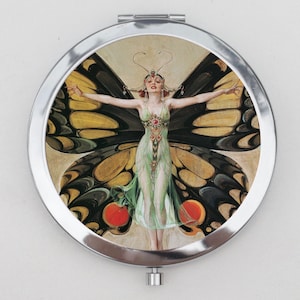 Flapper Butterfly Compact Mirror OR Pill Box - Mid Century, Portable Mirror, Purse Mirror, Gift, Pill Case, Pill Holder, Small Pill Case