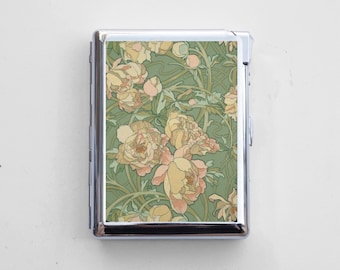 Vintage Compact Cigarette Case with Built-In Lighter – Chrome Metal, Epoxy Design on Back, Fits Up to 50mm Mini/Short Cigarettes