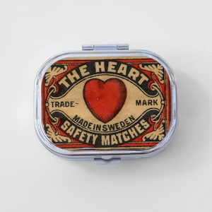 Matchbox Happy Rectangle Pill Box - Vintage Print, Art Print, Jewelry Case, Travel Size, Pill Case, Pill Container, Cute Pill Organizer