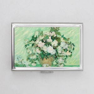 Pink Roses Zigarettenetui ODER Kartenhalter - Stillleben, Impressionist, Van Gogh, Metall Geldbörse Hülle, Gelenktasche, Polaroid Bildhülle