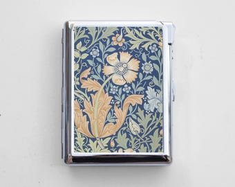 Vintage Compact Cigarette Case with Built-In Lighter – Chrome Metal, Epoxy Design on Back, Fits Up to 50mm Mini/Short Cigarettes