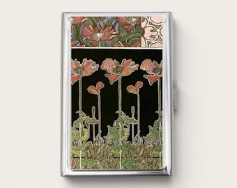 Art Nouveau Cigarette Case OR Card Holder -  Floral Design, Flowers, William Morris, Poppies, Cigarette Case, Business Card, ID Holder