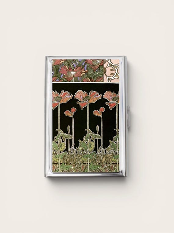 Art Nouveau Cigarette Case OR Card Holder - Floral Design, Flowers, William Morris, Poppies, Cigarette Case, Business Card, ID Holder