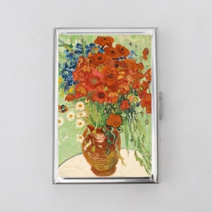 Rote Mohnblumen und Gänseblümchen Zigarettenetui ODER Kartenhalter - Stillleben, Impressionist, Van Gogh, Metall Brieftasche Etui, Gelenktasche, Polaroid Bild