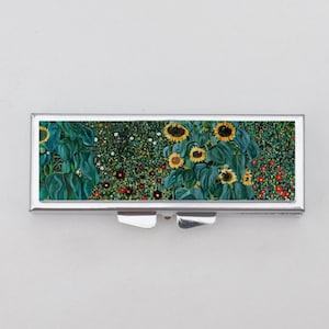 The Garden Gustov Klimt Pill Box -  Italian Landscape, Sunflowers, Flower Garden, Cottage, Trinket Box, Pill Case, Pill Holder, Travel Size