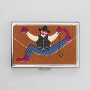 Estuche para cigarrillos o tarjetero con diseño de caja de cerillas vintage: obra de arte vintage, caja de cerillas, obra de arte retro, arte de payasos, circo, tarjetero, tarjetero