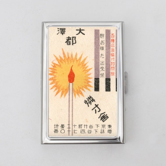 Vintage Matchbox Art Cigarette Case OR Card Holder - Vintage Artwork, Matchbox, Retro Artwork, Matches, Japanese, Business Card, ID Holder