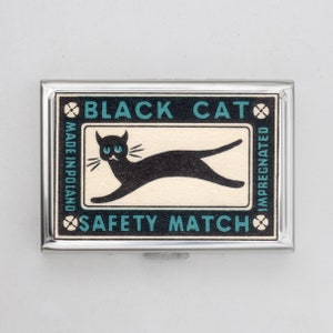 Vintage Streichholzschachtel Kunst Zigarettenetui ODER Kartenhalter - Vintage Kunstwerk, Streichholzschachtel, Schwarze Katze Zigaretten, Zigarette, Visitenkarte, Ausweishalter