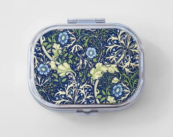 Floral Happy Rectangle Pill Box - Flower Case, Art Print, Jewelry Case, Travel Size, Pill Case, Pill Container, Cute Pill Organizer