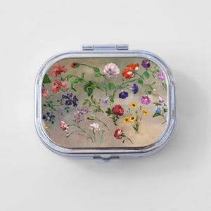 Floral Happy Rectangle Pill Box - Flower Case, Art Print, Jewelry Case, Travel Size, Pill Case, Pill Container, Cute Pill Organizer