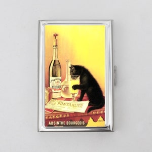 Absinthe Bourgeois Cigarette Case OR Card Holder - Vintage Poster, Art Nouveau, Black Cat, Poster, Gift, Travel Size Wallet, Metal Wallet