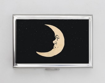 Moon Cigarette Case OR Card Holder -  Vintage, For Her, Victorian, Mad Moon, Cigarette Case, Business Card, ID Holder, Birthday Gift