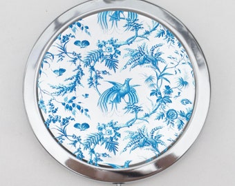 Blue Birds Compact Mirror OR Pill Box - For Her, Bridemaid Gifts, Maid of Honor, Foldable Mirror, Small Mirror, Pocket Mirror, Portable Case