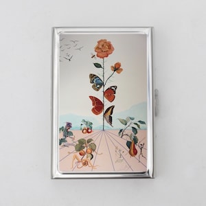 Blumen mit Schmetterling Flügel Zigaretten Etui ODER Kartenhalter - Surrealismus, Dali, Kubismus, Modern, Schnurrbart, Zigarettenetui, Visitenkarte, Ausweis