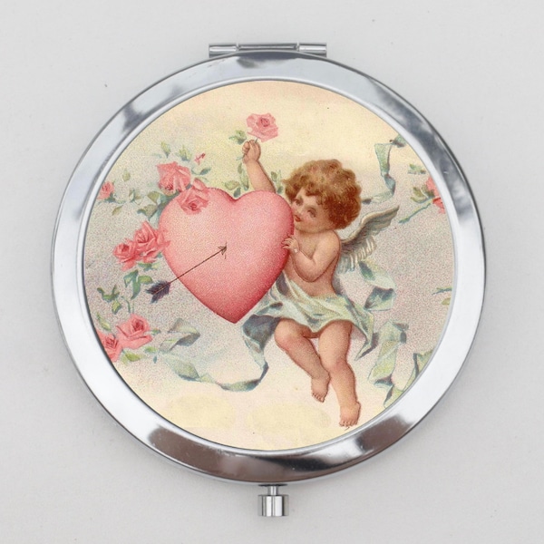 Cupid Compact Mirror OR Pill Box - Angel Artwork, Victorian Cherub, Hand Mirror, Medicine, Box, Pill Case, Pill Holder, Small Pill Case