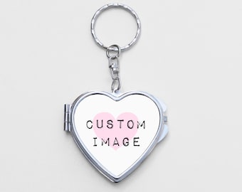 Custom Order Heart Shaped Mirror KeyChain - Personalized, Custom Image Gift, Custom Image, Birthday Gift, Small Keychain, Mirror Accessory
