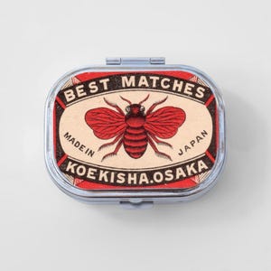 Matchbox Happy Rectangle Pill Box - Vintage Print, Art Print, Jewelry Case, Travel Size, Pill Case, Pill Container, Cute Pill Organizer
