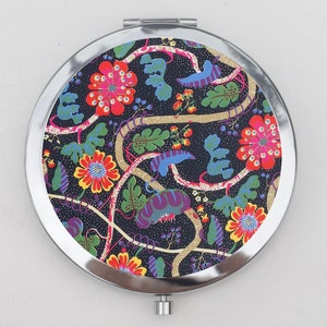 Floral Compact Mirror OR Pill Box - Groovy, Travel Size Mirror, Trinket Box, Storage Box, Pill Case, Pill Holder, Small Pill Case