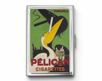Pelican Cigarette Case OR Card Holder - Cigarette Artwork, Vintage Poster, Art Nouveau, French Poster, Poster Art, Travel Size, Metal Wallet