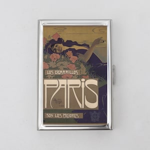 Estuche o tarjetero Los Cigarrillos París - Aleardo Villa, Art Nouveau vintage, cartel publicitario, tarjetero, tarjetero, estuche metálico