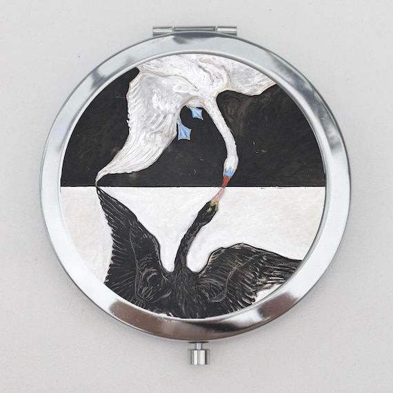 Swans Compact Mirror OR Pill Box - Hilma af Klint, Compositionl, Colorful, Bridesmaids Gifts, Color Theory, Small Travel Case, Pocket Mirror