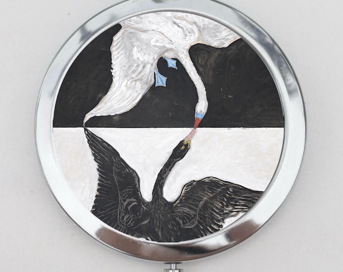 Swans Compact Mirror OR Pill Box - Hilma af Klint, Compositionl, Colorful, Bridesmaids Gifts, Color Theory, Small Travel Case, Pocket Mirror