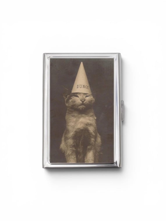 Dunce Cat Cigarette Case OR Card Holder - Gift for Cat Lover, Cat Collector, Crazy Cat Lady, Card Holder, Money Case, Cats