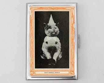 Cat Dunce Cigarette Case OR Card Holder - Vintage Poster, Art Nouveau, diddle diddle, Poster, Gift, Travel Size Wallet, Metal Wallet